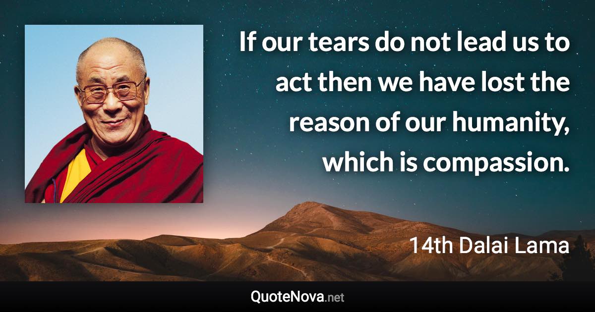 If our tears do not lead us to act then we have lost the reason of our humanity, which is compassion. - 14th Dalai Lama quote