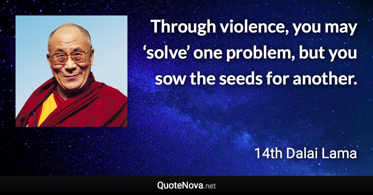 Through violence, you may ‘solve’ one problem, but you sow the seeds for another. - 14th Dalai Lama quote