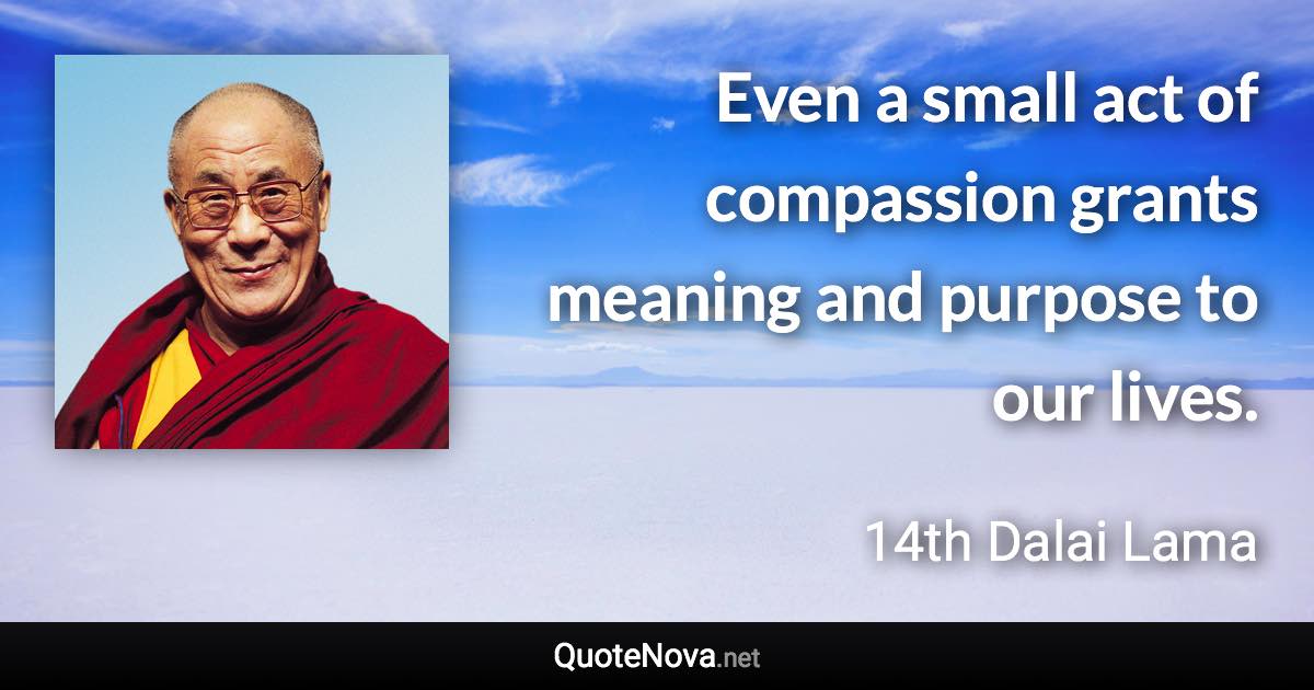 Even a small act of compassion grants meaning and purpose to our lives. - 14th Dalai Lama quote