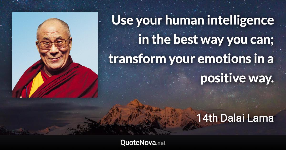 Use your human intelligence in the best way you can; transform your emotions in a positive way. - 14th Dalai Lama quote