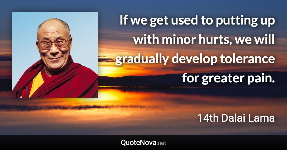 If we get used to putting up with minor hurts, we will gradually develop tolerance for greater pain. - 14th Dalai Lama quote