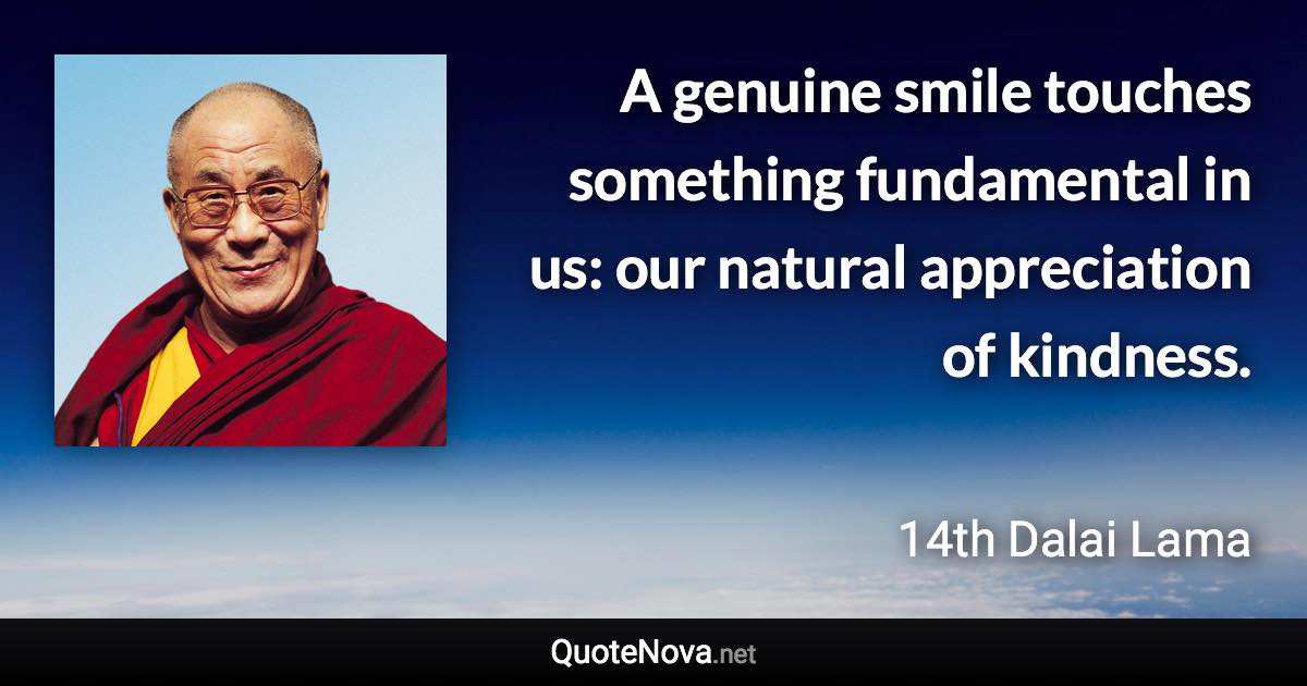 A genuine smile touches something fundamental in us: our natural appreciation of kindness. - 14th Dalai Lama quote