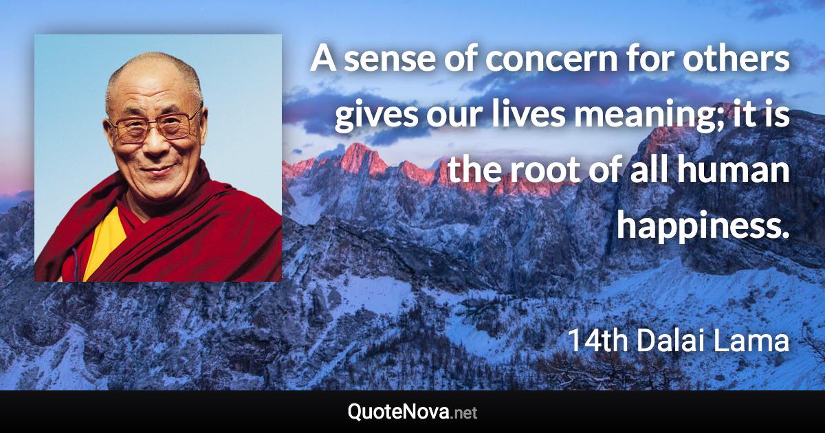 A sense of concern for others gives our lives meaning; it is the root of all human happiness. - 14th Dalai Lama quote