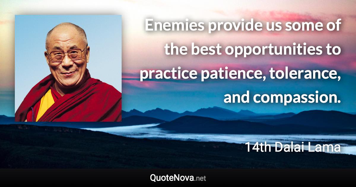 Enemies provide us some of the best opportunities to practice patience, tolerance, and compassion. - 14th Dalai Lama quote