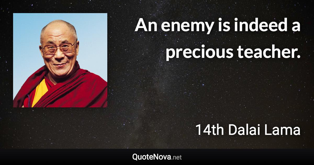 An enemy is indeed a precious teacher. - 14th Dalai Lama quote