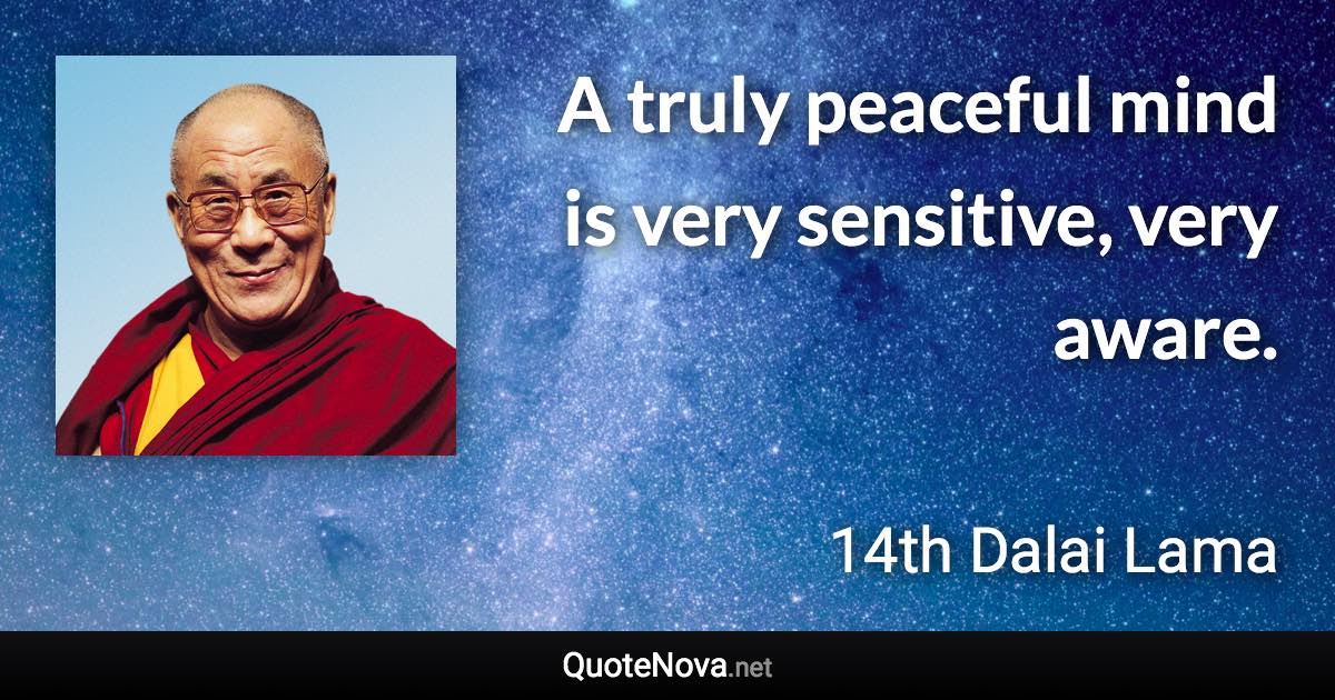 A truly peaceful mind is very sensitive, very aware. - 14th Dalai Lama quote