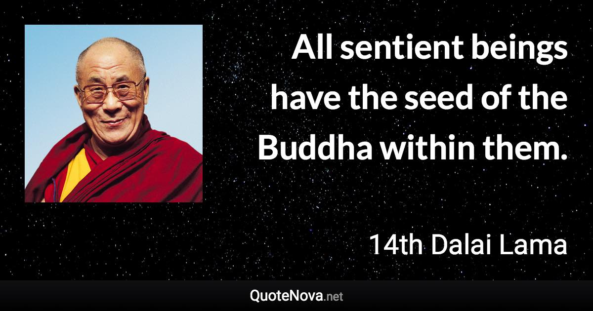 All sentient beings have the seed of the Buddha within them. - 14th Dalai Lama quote