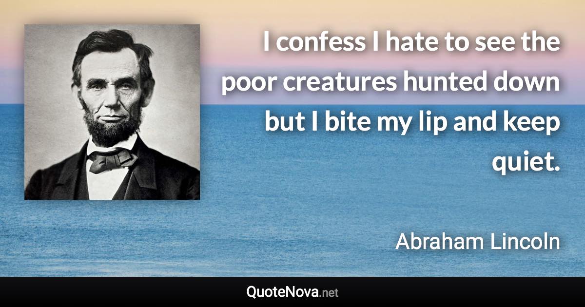 I confess I hate to see the poor creatures hunted down but I bite my lip and keep quiet. - Abraham Lincoln quote