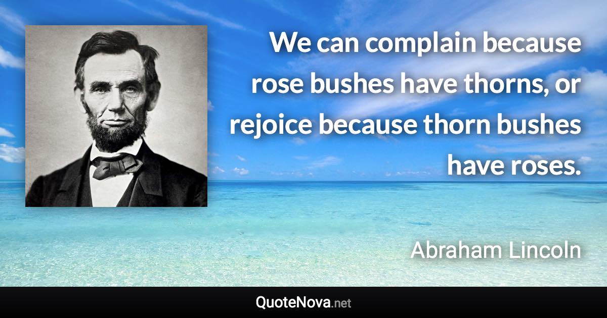 We can complain because rose bushes have thorns, or rejoice because thorn bushes have roses. - Abraham Lincoln quote
