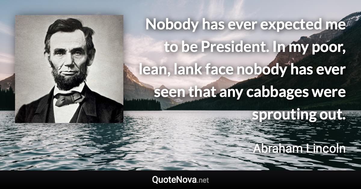 Nobody has ever expected me to be President. In my poor, lean, lank face nobody has ever seen that any cabbages were sprouting out. - Abraham Lincoln quote