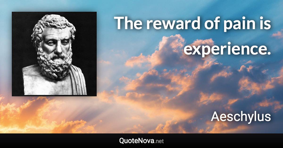 The reward of pain is experience. - Aeschylus quote