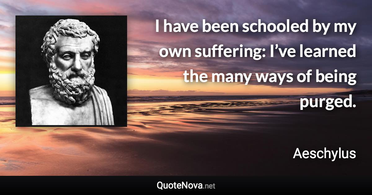 I have been schooled by my own suffering: I’ve learned the many ways of being purged. - Aeschylus quote