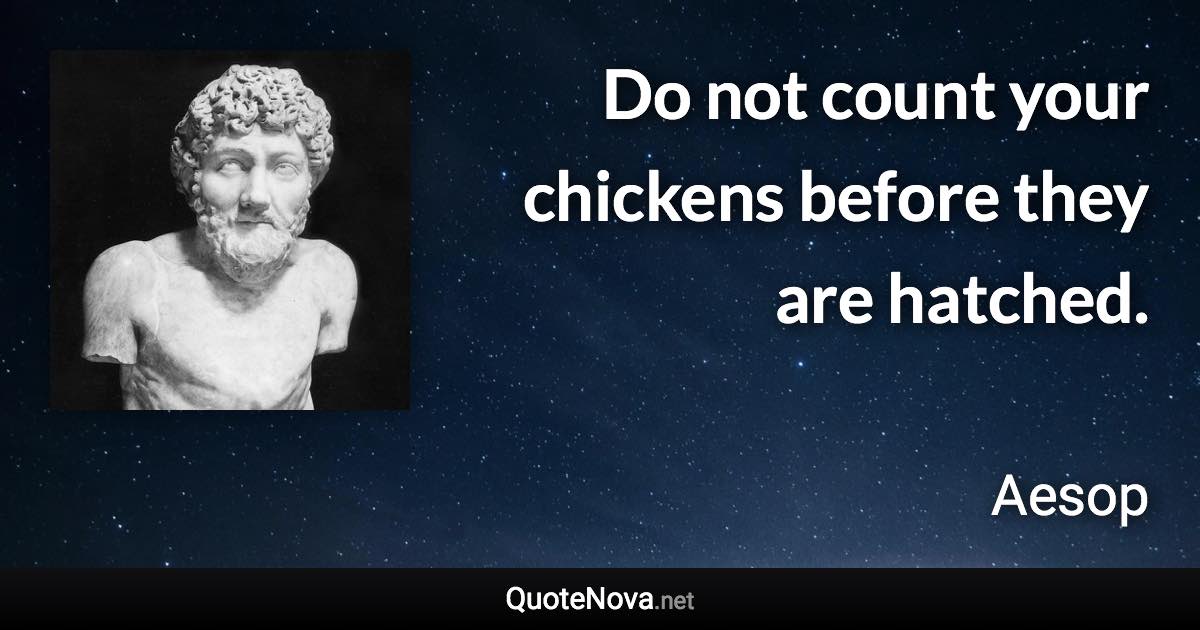 Do not count your chickens before they are hatched. - Aesop quote