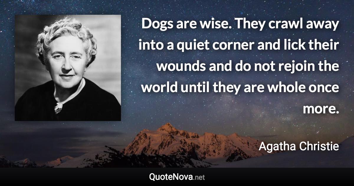 Dogs are wise. They crawl away into a quiet corner and lick their wounds and do not rejoin the world until they are whole once more. - Agatha Christie quote