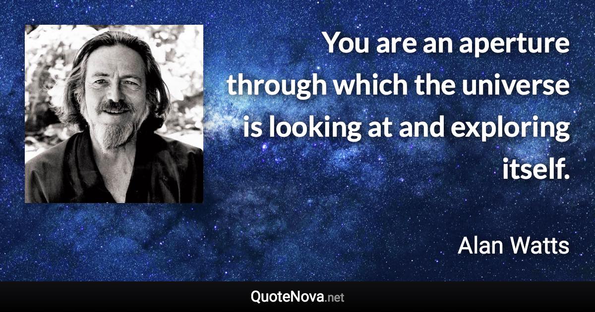 You are an aperture through which the universe is looking at and exploring itself. - Alan Watts quote