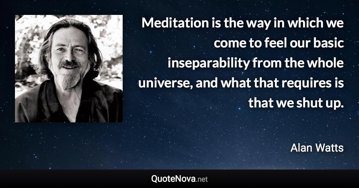 Meditation is the way in which we come to feel our basic inseparability from the whole universe, and what that requires is that we shut up. - Alan Watts quote