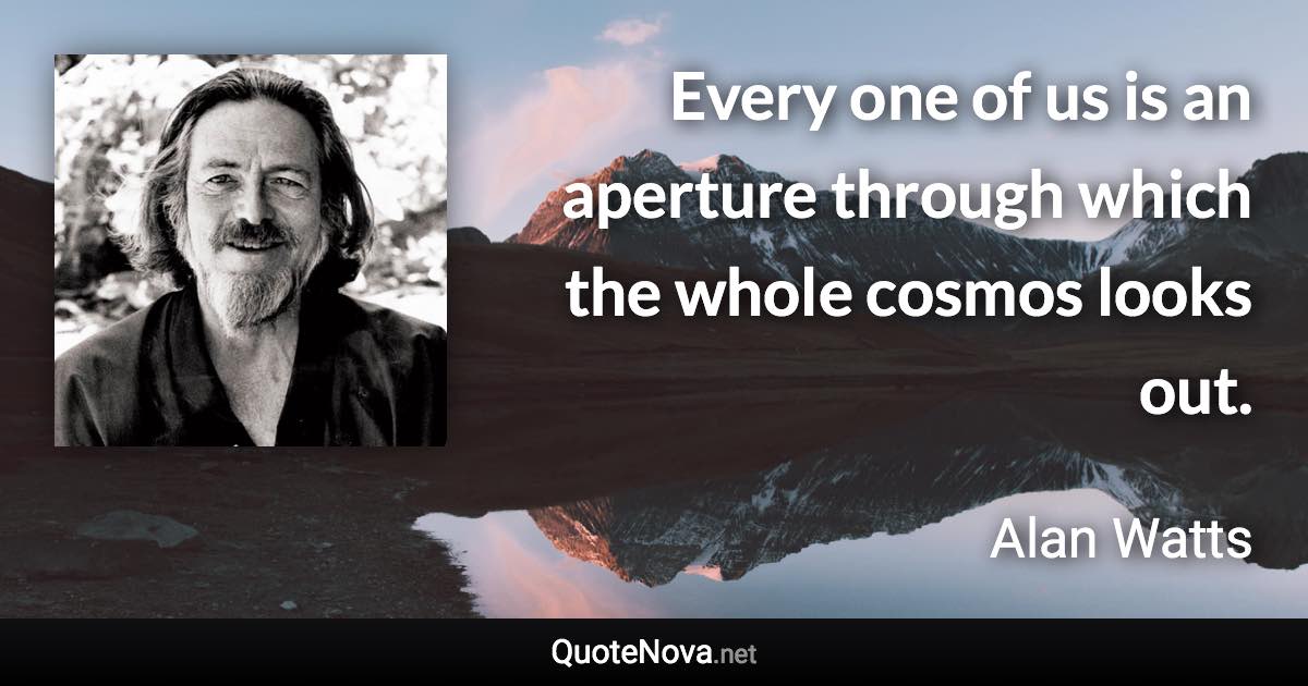 Every one of us is an aperture through which the whole cosmos looks out. - Alan Watts quote