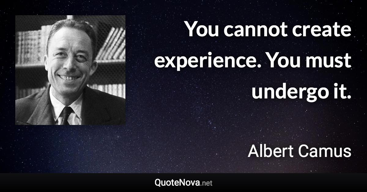 You cannot create experience. You must undergo it. - Albert Camus quote