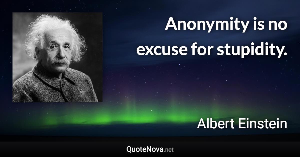 Anonymity is no excuse for stupidity. - Albert Einstein quote