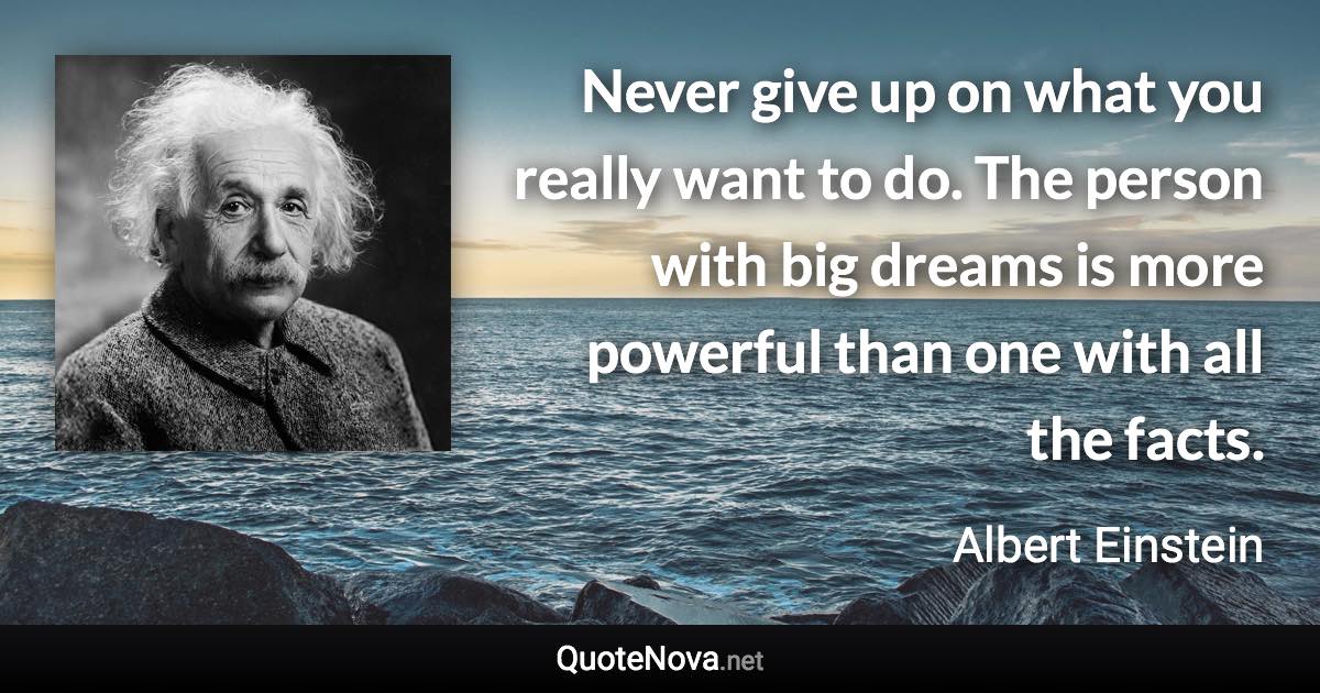 Never give up on what you really want to do. The person with big dreams is more powerful than one with all the facts. - Albert Einstein quote
