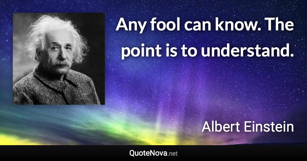 Any fool can know. The point is to understand. - Albert Einstein quote