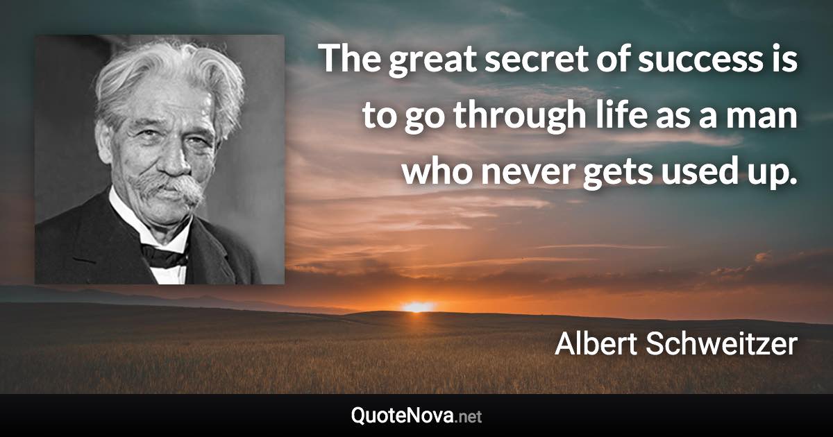 The great secret of success is to go through life as a man who never gets used up. - Albert Schweitzer quote