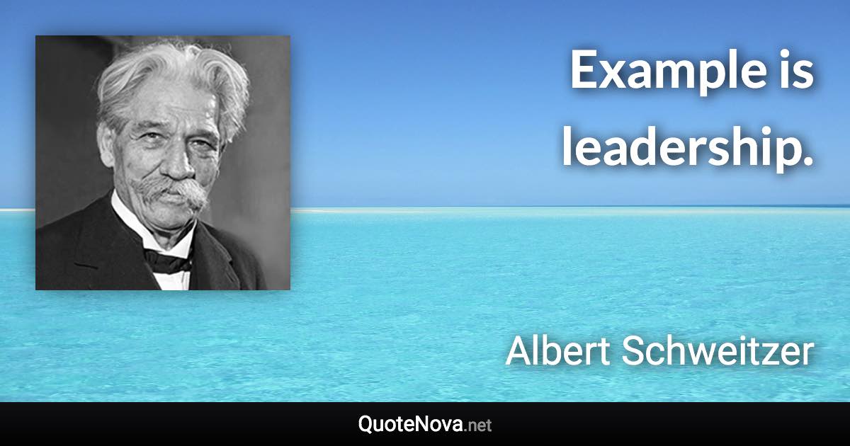 Example is leadership. - Albert Schweitzer quote