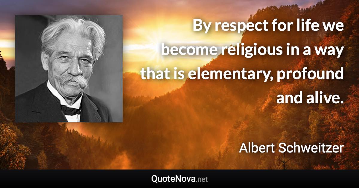 By respect for life we become religious in a way that is elementary, profound and alive. - Albert Schweitzer quote