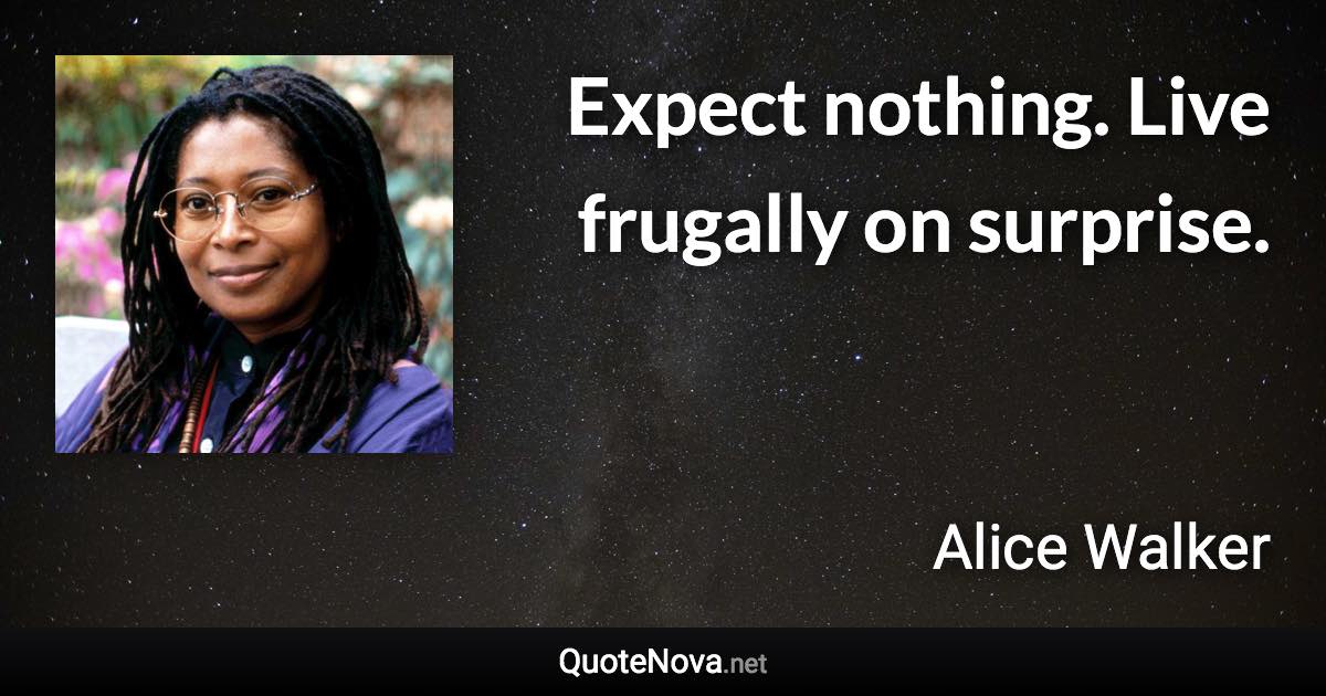 Expect nothing. Live frugally on surprise. - Alice Walker quote