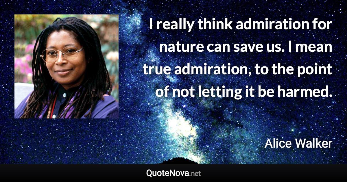 I really think admiration for nature can save us. I mean true admiration, to the point of not letting it be harmed. - Alice Walker quote