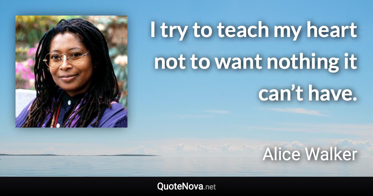 I try to teach my heart not to want nothing it can’t have. - Alice Walker quote