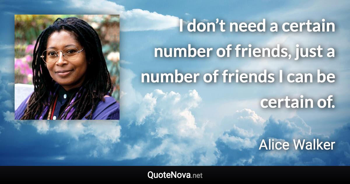 I don’t need a certain number of friends, just a number of friends I can be certain of. - Alice Walker quote