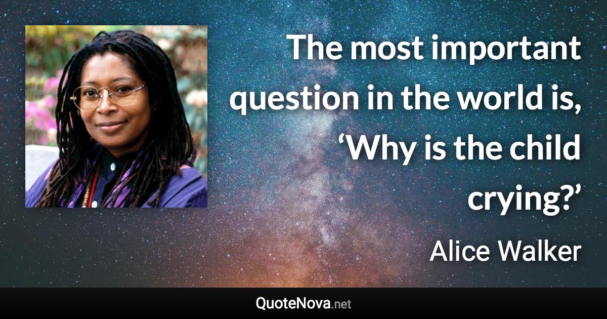 The most important question in the world is, ‘Why is the child crying?’ - Alice Walker quote