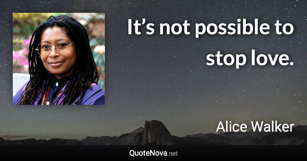 It’s not possible to stop love. - Alice Walker quote