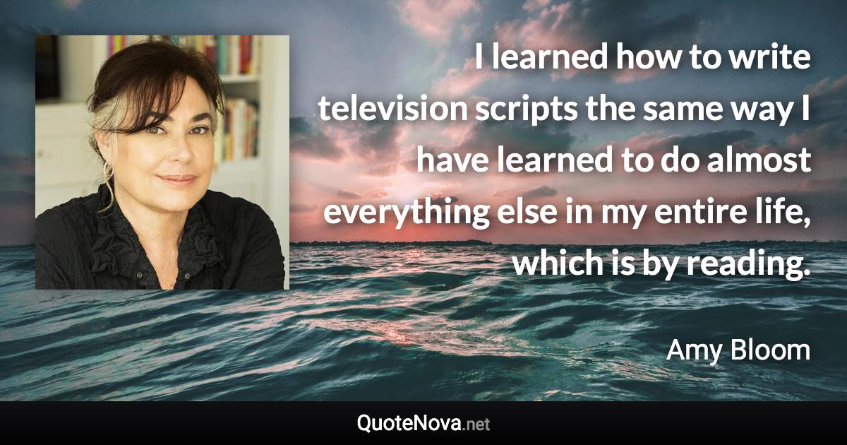 I learned how to write television scripts the same way I have learned to do almost everything else in my entire life, which is by reading. - Amy Bloom quote