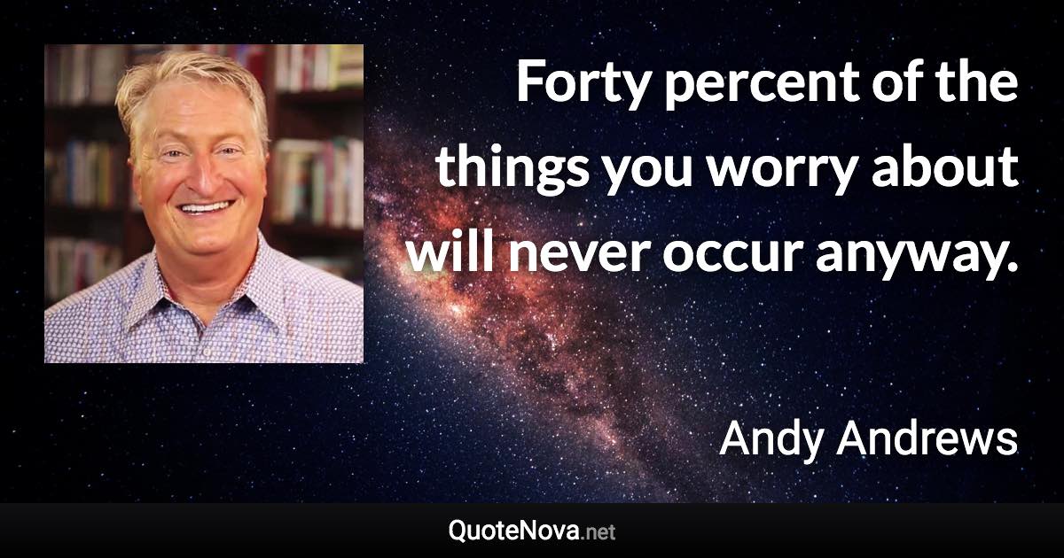 Forty percent of the things you worry about will never occur anyway. - Andy Andrews quote