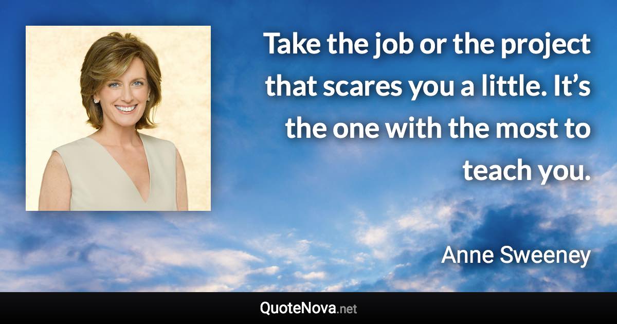 Take the job or the project that scares you a little. It’s the one with the most to teach you. - Anne Sweeney quote