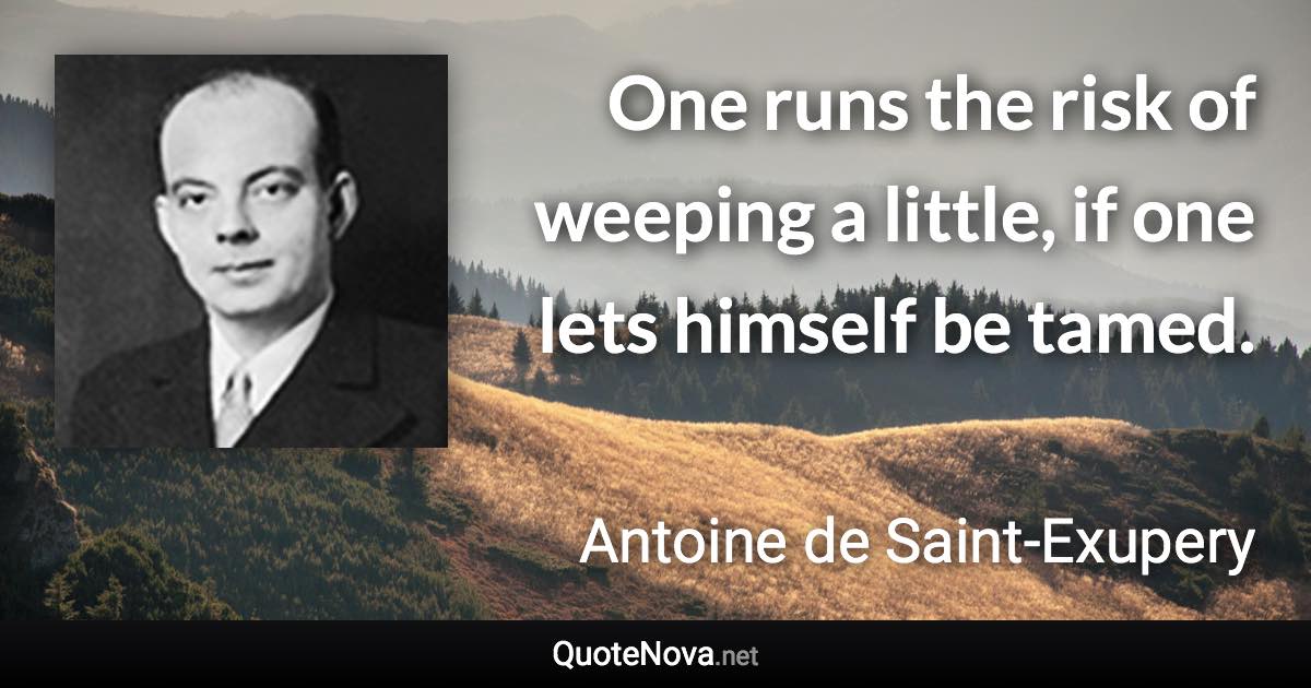 One runs the risk of weeping a little, if one lets himself be tamed. - Antoine de Saint-Exupery quote