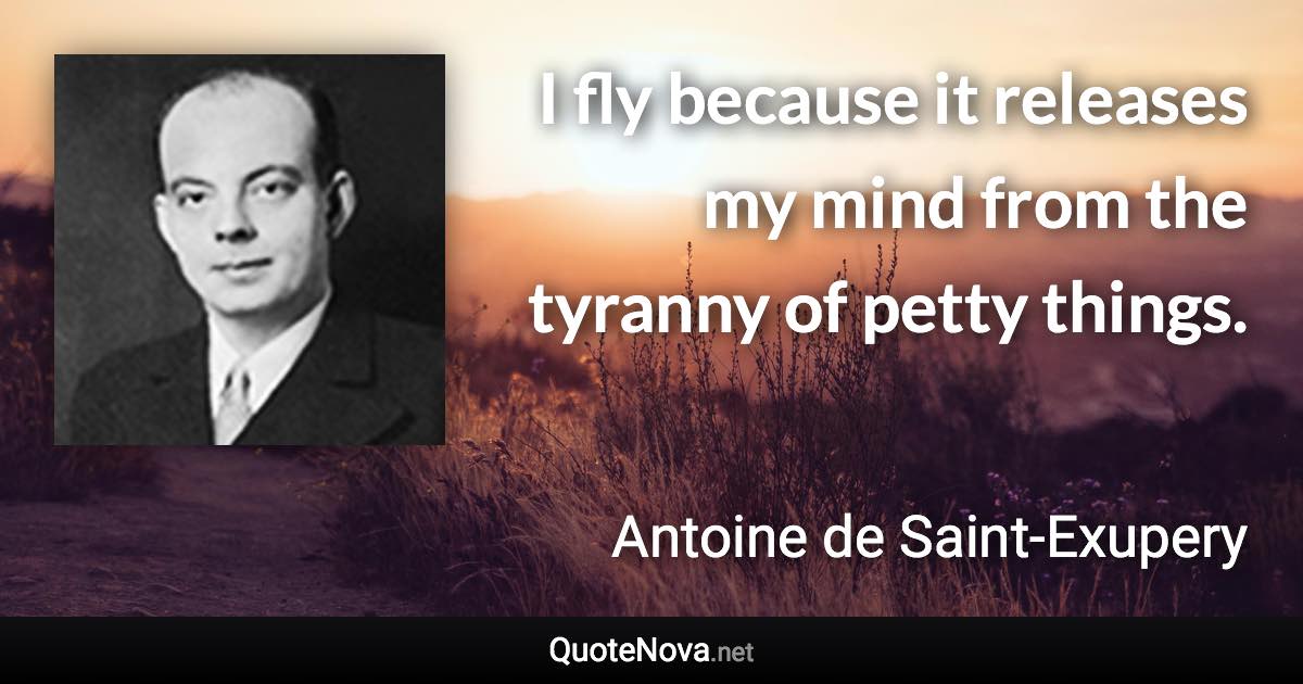 I fly because it releases my mind from the tyranny of petty things. - Antoine de Saint-Exupery quote