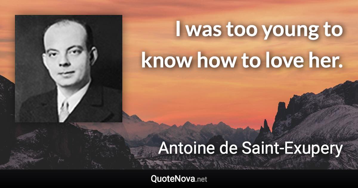 I was too young to know how to love her. - Antoine de Saint-Exupery quote