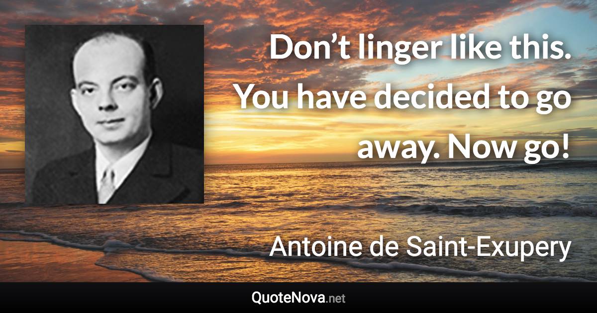 Don’t linger like this. You have decided to go away. Now go! - Antoine de Saint-Exupery quote