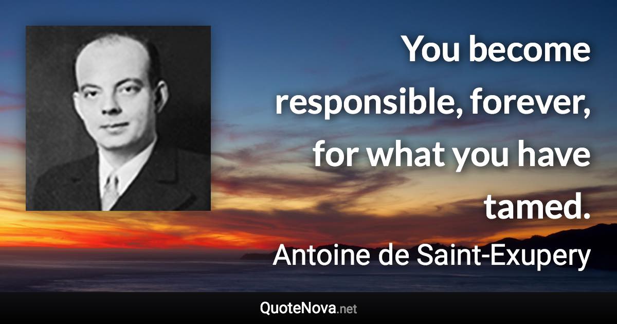 You become responsible, forever, for what you have tamed. - Antoine de Saint-Exupery quote