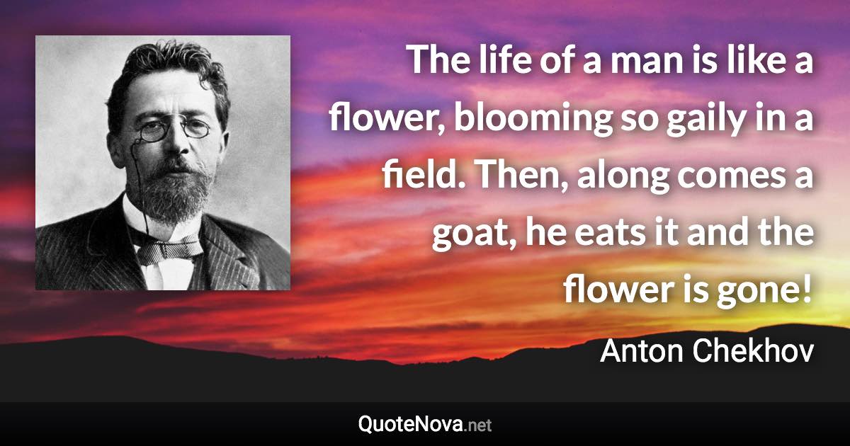 The life of a man is like a flower, blooming so gaily in a field. Then, along comes a goat, he eats it and the flower is gone! - Anton Chekhov quote