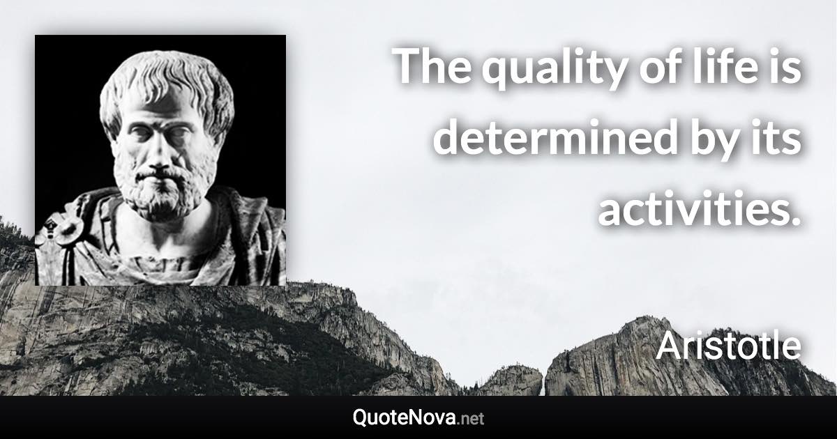 The quality of life is determined by its activities. - Aristotle quote