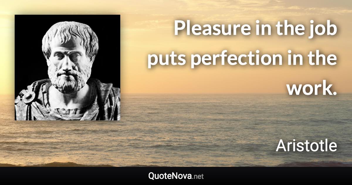 Pleasure in the job puts perfection in the work. - Aristotle quote