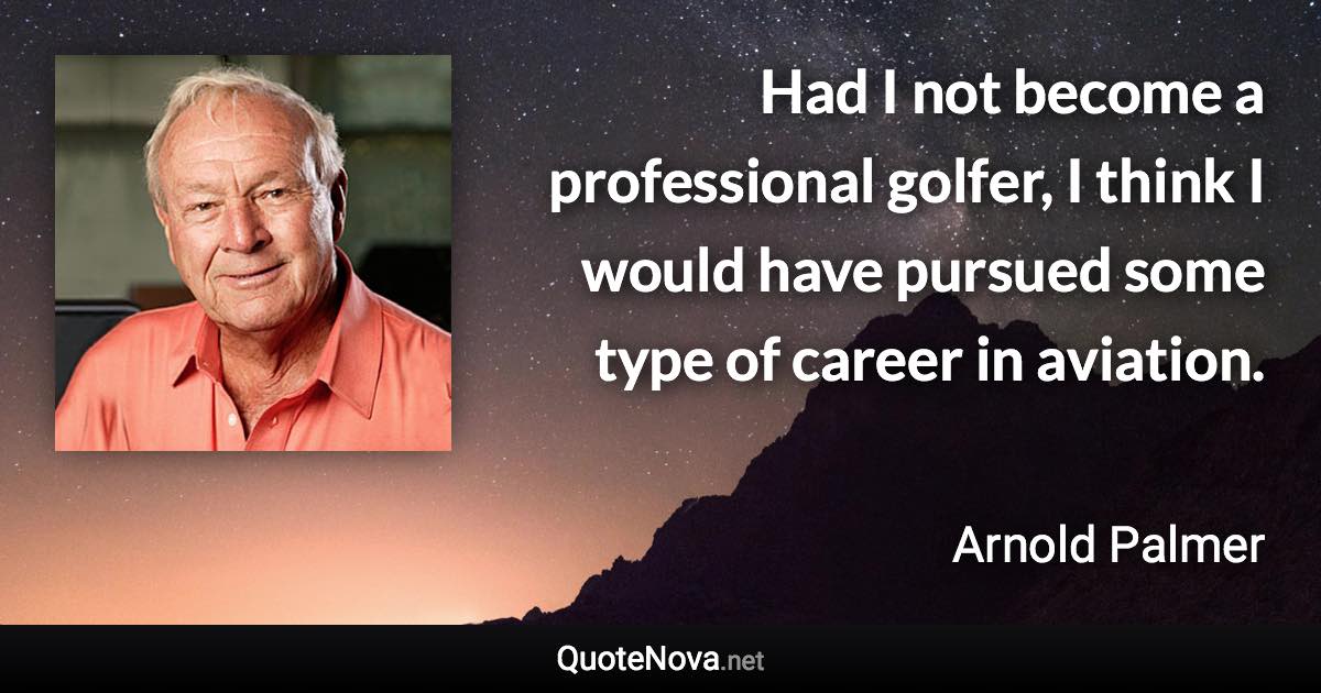 Had I not become a professional golfer, I think I would have pursued some type of career in aviation. - Arnold Palmer quote