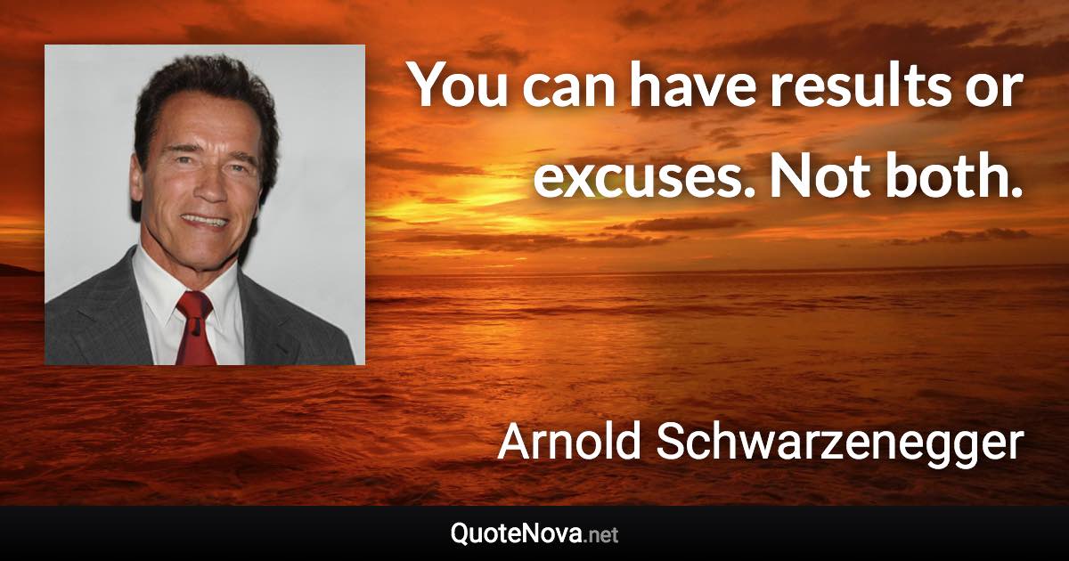 You can have results or excuses. Not both. - Arnold Schwarzenegger quote