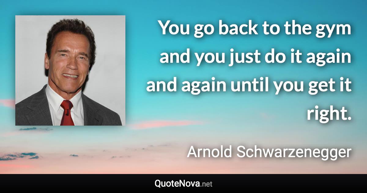 You go back to the gym and you just do it again and again until you get it right. - Arnold Schwarzenegger quote