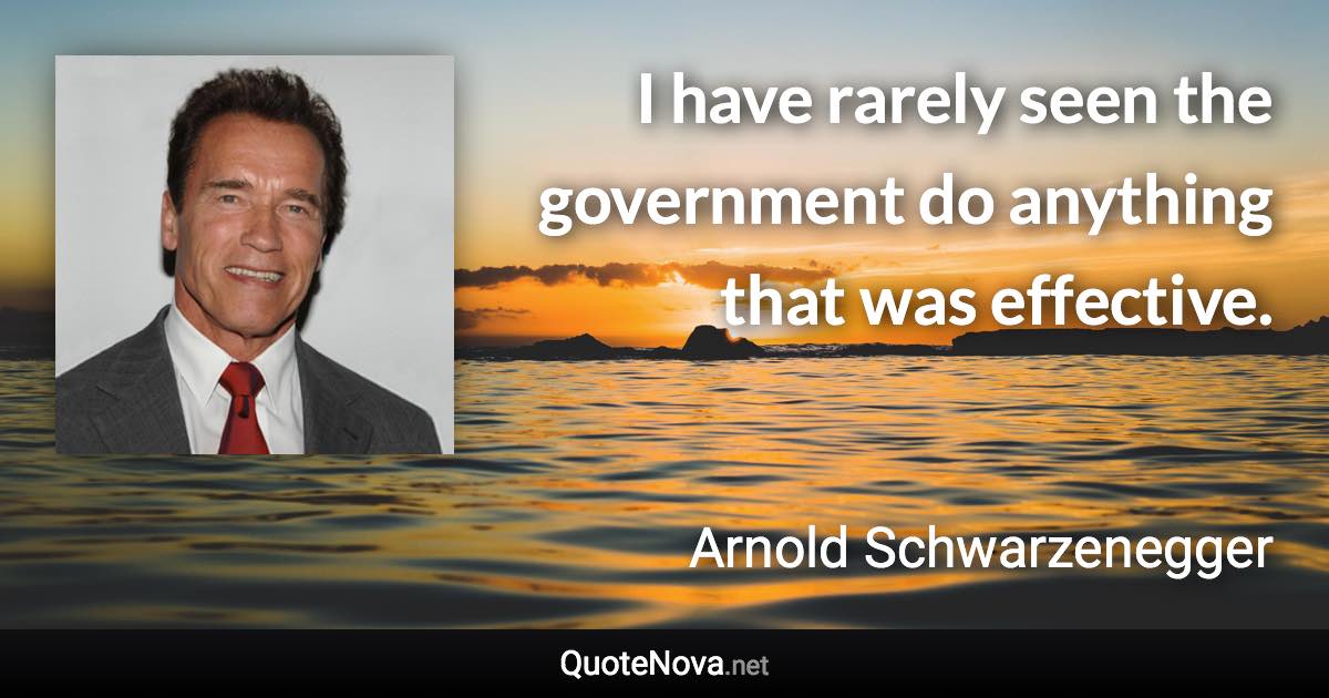 I have rarely seen the government do anything that was effective. - Arnold Schwarzenegger quote