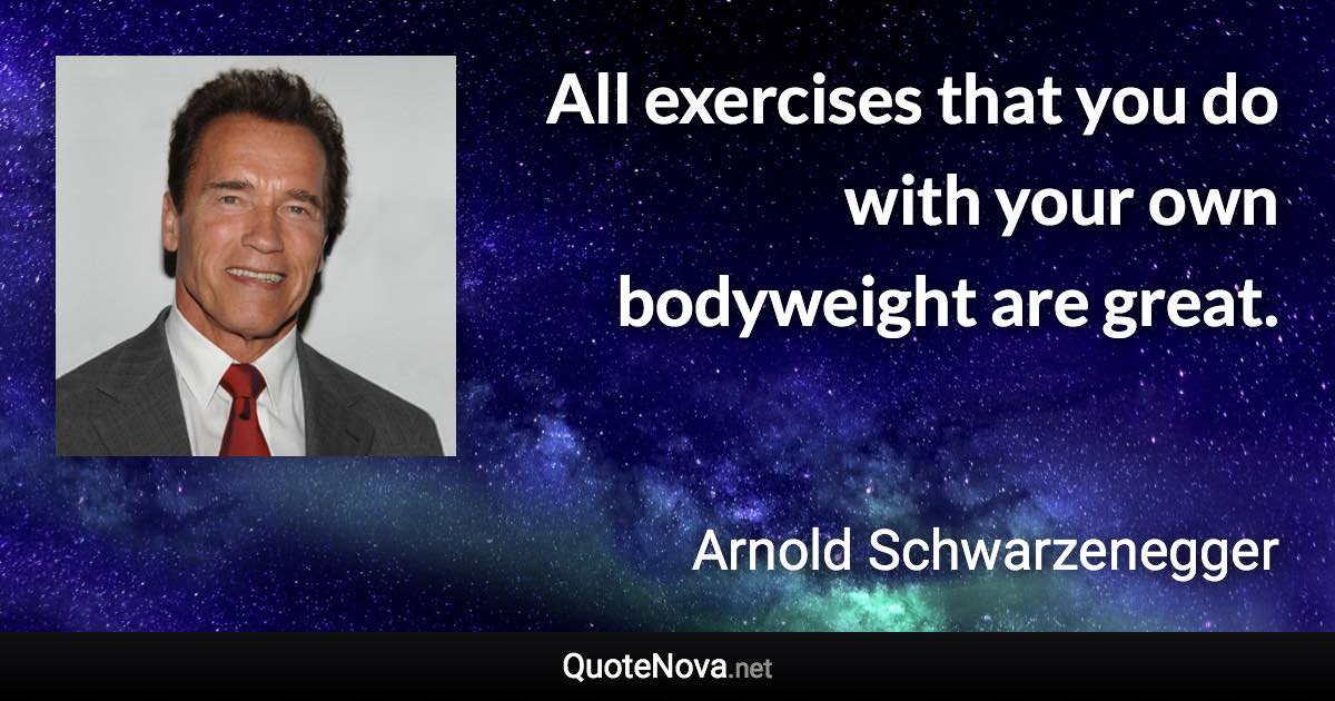 All exercises that you do with your own bodyweight are great. - Arnold Schwarzenegger quote